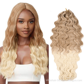 Wholesale Water Wave Braids Pre Feathered Hybrid Long Ombre Brown Blonde Body Wave Crochet Braiding Synthetic Hair Extensions